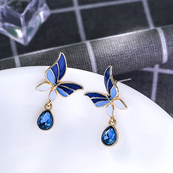 Any 2/$20! Gold/Blue Butterfly Crystal Earrings - Picture 6 of 7